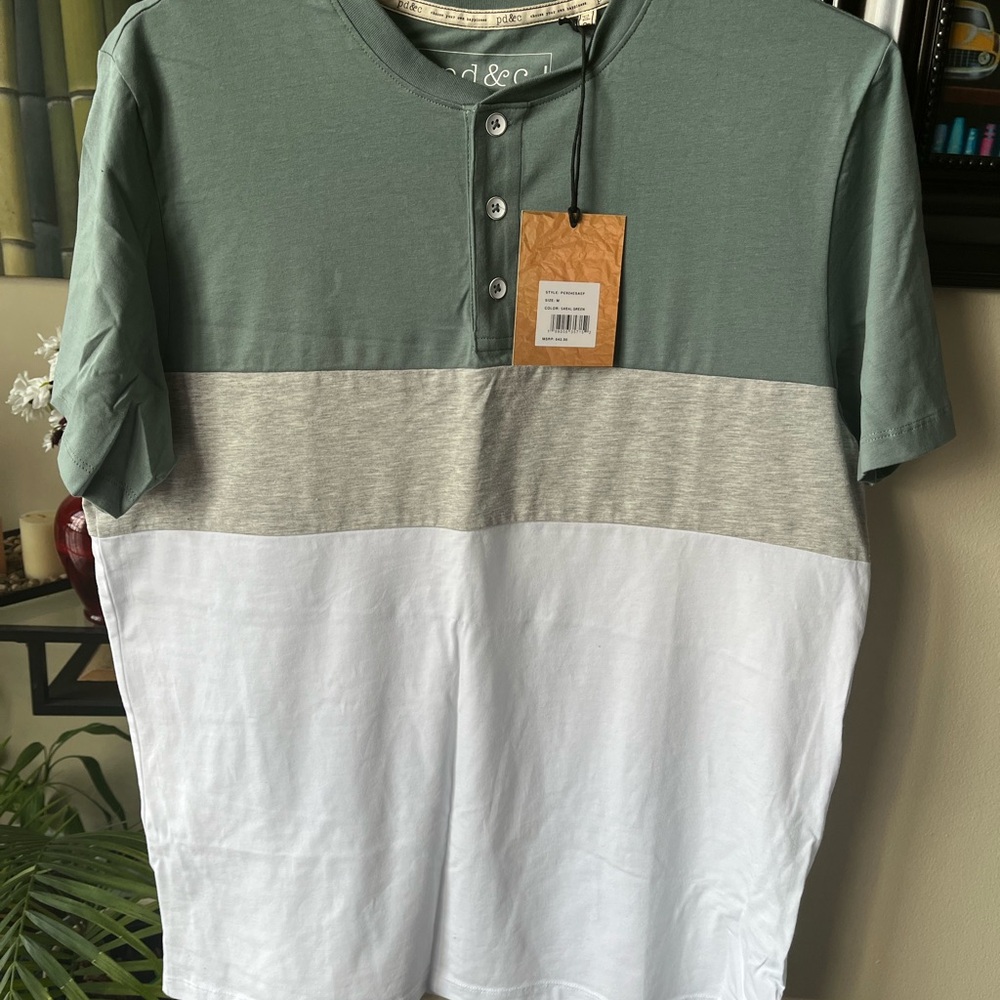 PD&C Green and Gray Casual Button Down Shirt